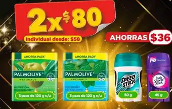 PALMOLIVE 3 pzas de 120 g c/u S •PEED STICK 50g •Lady Speed Stick 45g 2 x