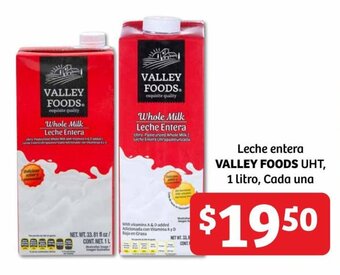 Leche Entera VALLEY FOODS UHT, 1 litro, Cada una