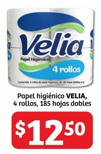 Soriana Híper Papel higiénico VELIA, 4 rollos, 185 hojas dobles oferta