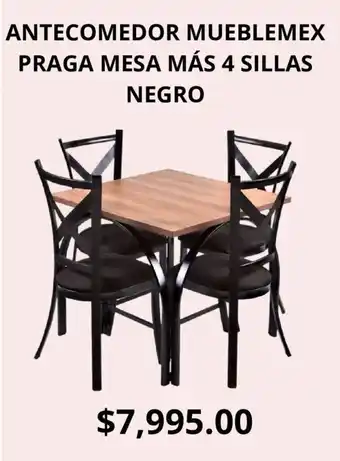 ANTECOMEDOR MUEBLEMEX PRAGA MESA MÁS 4 SILLAS NEGRO