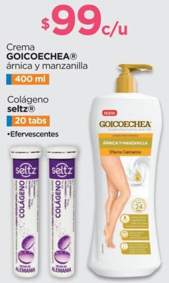 Chedraui Crema GOICOECHEAⓇ árnica y manzanilla 400 ml + Colágeno seltzⓇ 20 tabs •Efervescentes oferta
