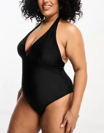 ASOS Brave soul plus triangle halter swimsuit in black oferta