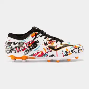 Botas fútbol evolution 23 terreno firme fg blanco negro naranja