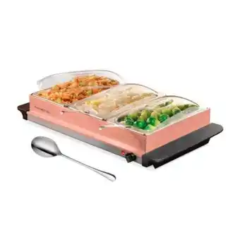 Sam's Club Buffetera home craft con 3 bandejas de 2.3 l cobre + 3 cucharas de servicio oferta