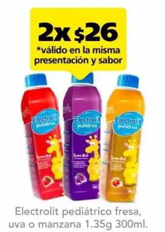 Farmacia San Pablo Electrolit pediátrico fresa, uva o manzana 1.35g 300ml. oferta