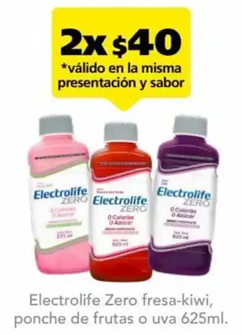 Electrolife Zero fresa-kiwi, ponche de frutas o uva 625ml.