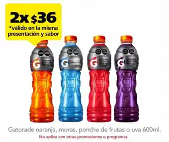 Farmacia San Pablo Gatorade naranja, moras, ponche de frutas o uva 600ml oferta