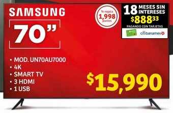 Soriana Híper SAMSUNG SMART TV 70" oferta