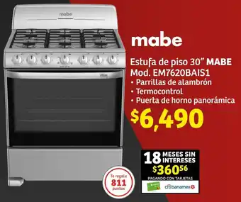 Soriana Híper mabe Estufa de piso 30" MABE Mod. EM7620BAIS1 oferta
