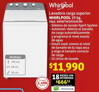 Soriana Híper Whirlpool Lavadora carga superior WHIRLPOOL 19 kg. oferta