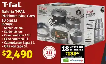 Soriana Híper Batería T-FAL Platinum Blue Grey 10 piezas oferta