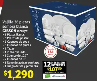Soriana Híper Vajilla 36 piezas sombra blanca GIBSON oferta