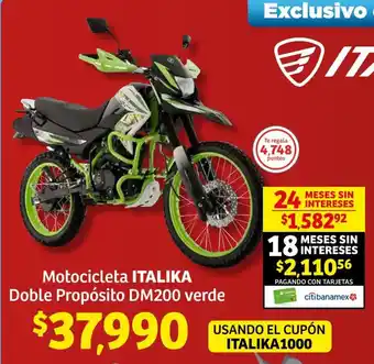 Soriana Híper Motocicleta ITALIKA Doble Propósito DM200 verde oferta