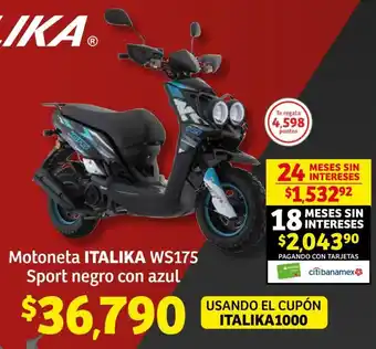 Soriana Híper Motoneta ITALIKA WS175 Sport negro con azul oferta