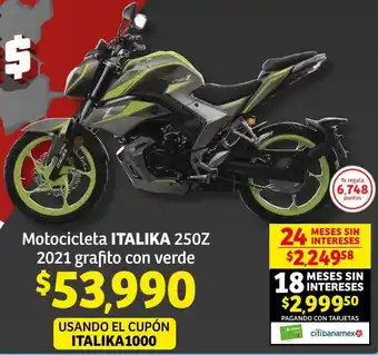 Soriana Híper Motocicleta ITALIKA 250Z 2021 grafito con verde oferta