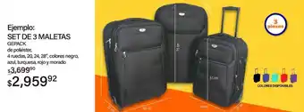 Woolworth SET DE 3 MALETAS GEPACK de poliéster, 4 ruedas, 20, 24, 28", colores negro, azul, turquesa, rojo y morado oferta