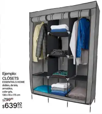 Woolworth CLÓSETS ESSENTIALS HOME dobles, de tela, armables, color gris, 130 x 45 x 175cm oferta
