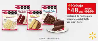 Walmart preparar pastel Betty Crocker 432 g Variedad de harina para oferta