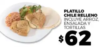 PLATILLO CHILE RELLENO INCLUYE ARROZ, ENSALADA Y TORTILLAS