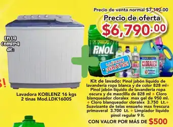 Super Aki Lavadora KOBLENZ 16 kgs 2 tinas Mod.LDK1600S oferta