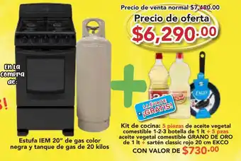 Estufa IEM 20" de gas color negra y tanque de gas de 20 kilos