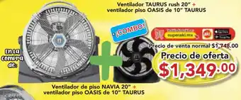 Super Aki Ventilador de piso NAVIA 20" + ventilador piso OASIS de 10" TAURUS oferta