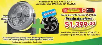 Ventilador circular MAN-2020 20" + ventilador piso OASIS de 10" TAURUS