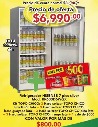 Refrigerador HISENSE 7 pies silver Mod. RR633D6WGX