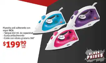 Plancha anti adherente con vapor RCA - Tanque 250 ml. de capacidad,