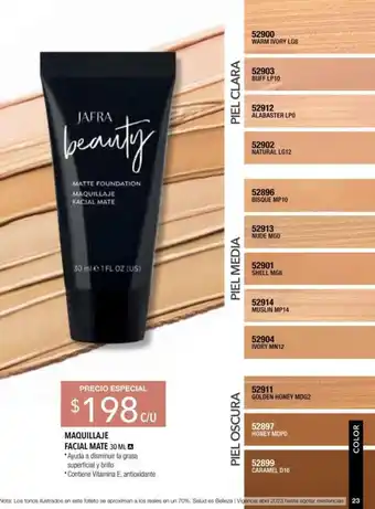 MAQUILLAJE FACIAL MATE 30 ML A *Ayuda a disminuir la grasa superficial y brillo *Contiene Vitamina E, antioxidante