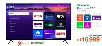 RadioShack Pantalla 75a6h hisense 75 pulgadas roku 4k uhd smart tv oferta