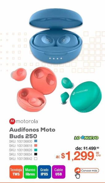 Audífonos inalámbricos buds 250 motorola azul