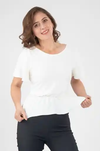 Santory Blusa lisa  con olán manga corta  escote v oferta