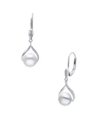 Joyerías Bizzarro Aretes de oro blanco 14k con zirconias y perla oferta