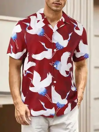 SHEIN Hombres camisa con estampado de grulla sin camiseta oferta