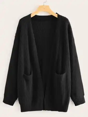 Shein ezwear cárdigan con bolsillo doble de hombros caídos tejido de canalé