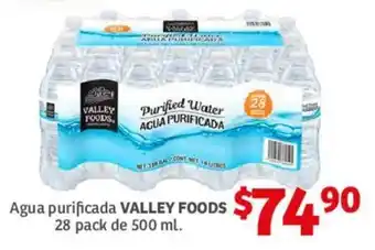 Soriana Híper Agua purificada VALLEY FOODS 28 pack de 500 ml. oferta