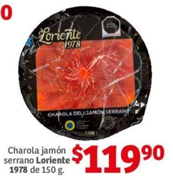 Soriana Híper Charola jamón serrano Loriente 1978 de 150 g. oferta
