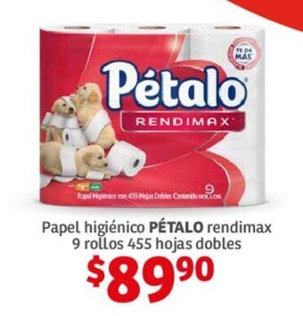 Soriana Híper Papel higiénico PÉTALO rendimax 9 rollos 455 hojas dobles oferta