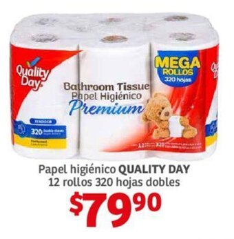 Soriana Híper Papel higiénico QUALITY DAY 12 rollos 320 hojas dobles oferta