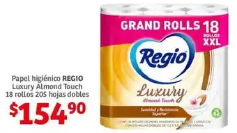 Soriana Híper Papel higiénico REGIO Luxury Almond Touch 18 rollos 205 hojas dobles oferta