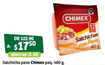 Soriana Súper Salchicha Pavo Chimex Pag. 400g oferta