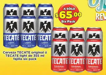 Cerveza Tecate Original ó Tecate Light De 355 ml Fajilla Six Pack