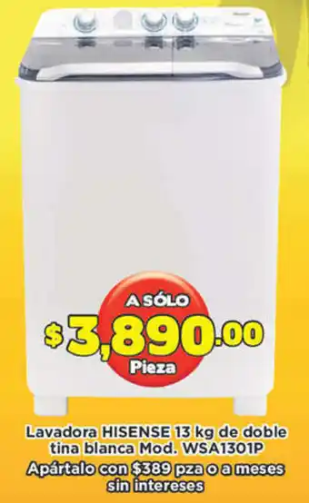 Super Aki Lavadora Hisense 13 Kg De Doble Tina Blanca Mod. WSA1301P oferta