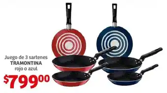 Soriana Híper Juego de 3 sartenes TRAMONTINA rojo o azul oferta