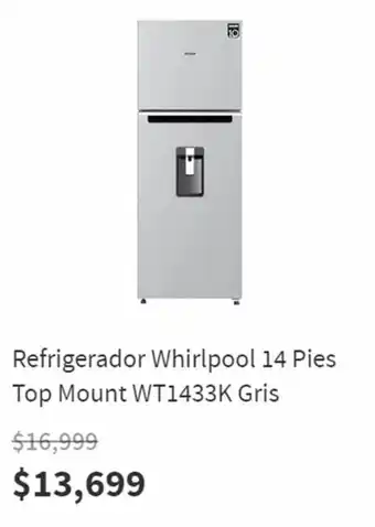 Elektra Refrigerador Whirlpool 14 Pies Top Mount WT1433K Gris oferta