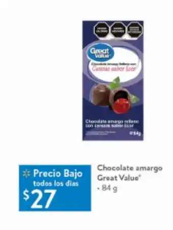 Walmart Chocolate amargo Great Value 84 g oferta