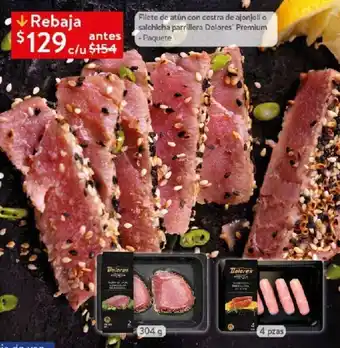 Filete de atún con costra de ajonjolí o salchicha parrillera Dolores Premium • Paquete