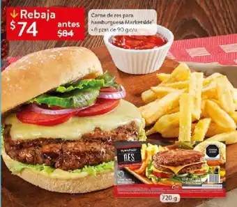 Walmart Carne de res para hamburguesa Marketside -8 pzas de 90 g c/u oferta