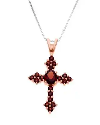 Joyerías Bizzarro Dije de cruz de oro rosa con cadena 14k con granate oferta
